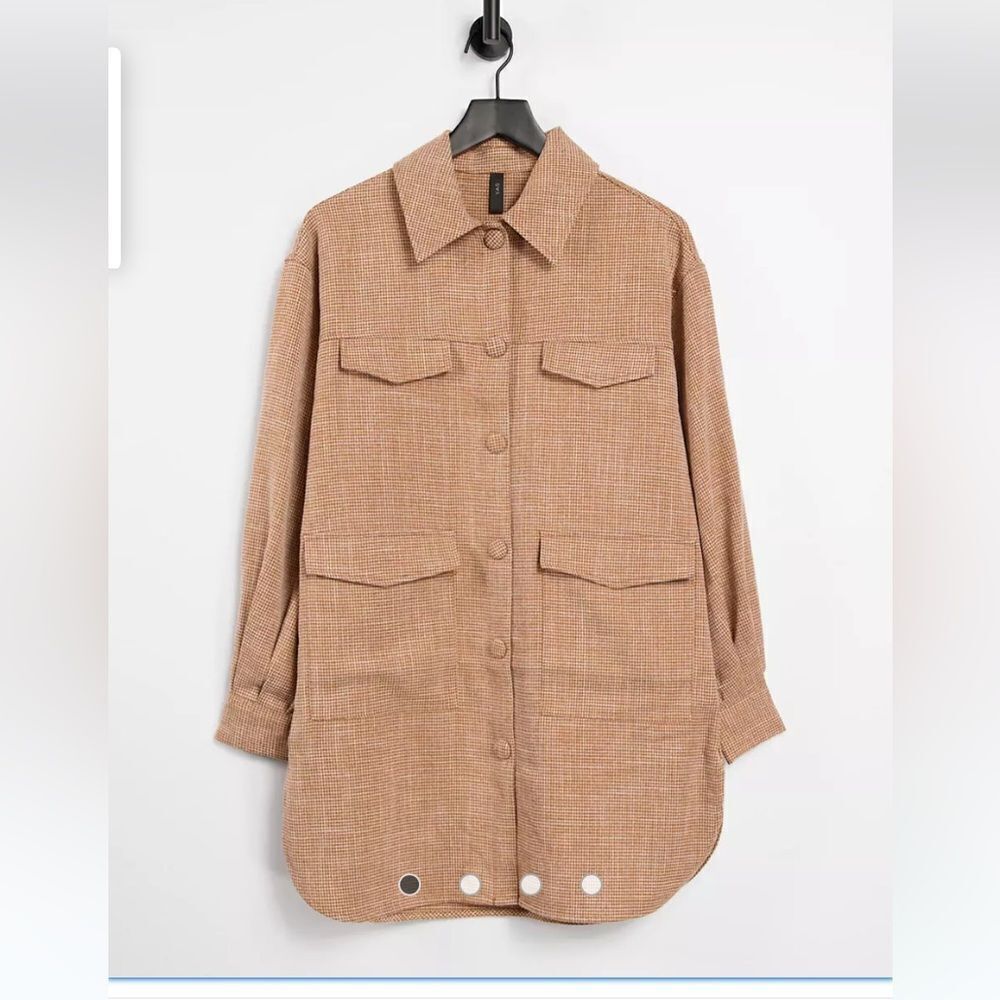 Ladies Y.A.S‎ longline shirt with pocket detail in tan Size Medium